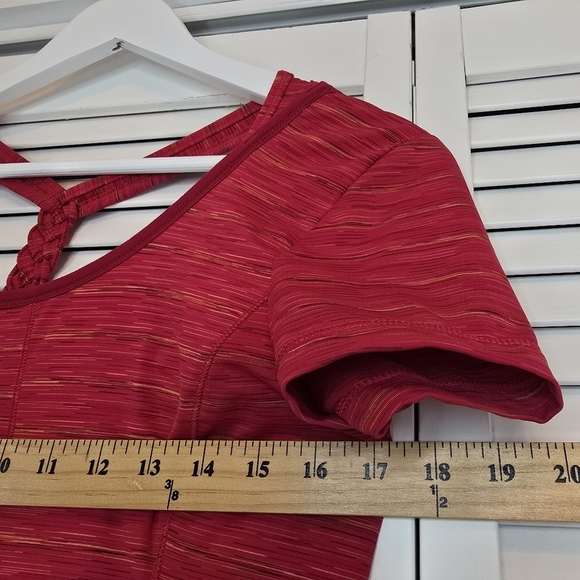 LOLE Smash Tee Red Sea Mix Women's Medium Braided Open‎ Back Activewear Yoga Top - Picture 10 of 11